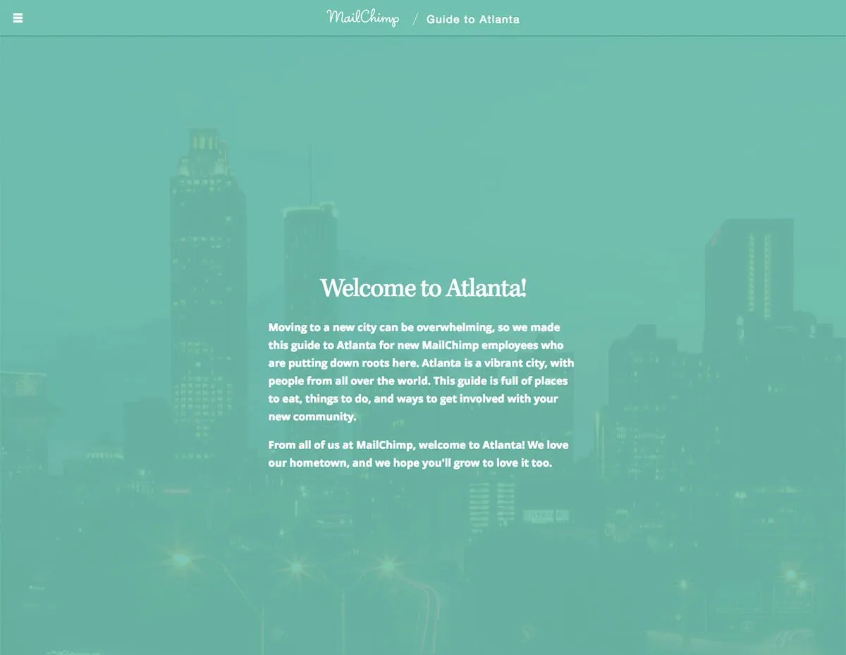 Screenshot of the Guide to Atlanta website