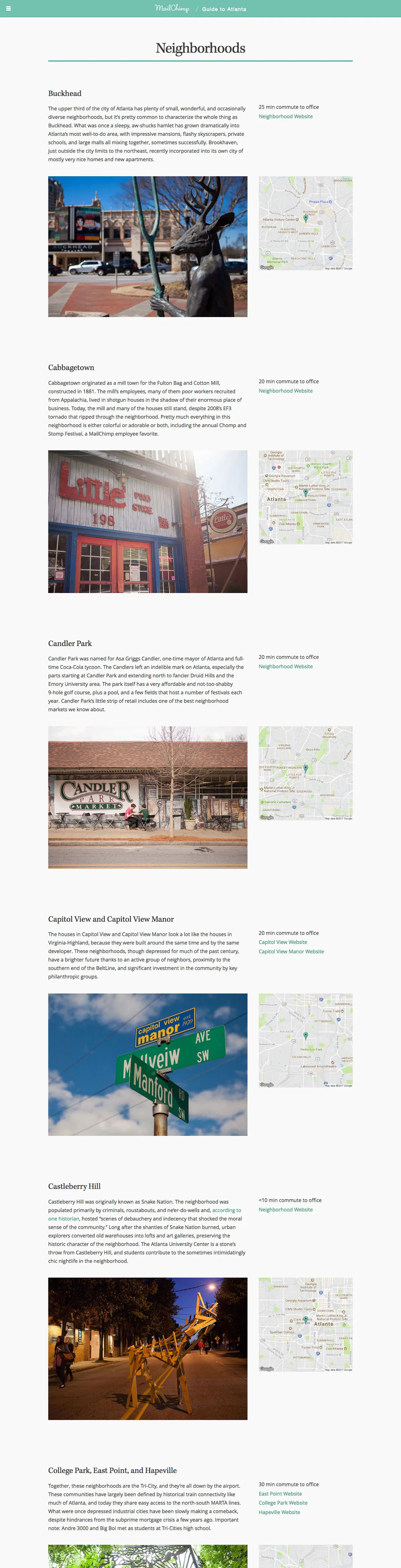 Screenshot of the Guide to Atlanta website