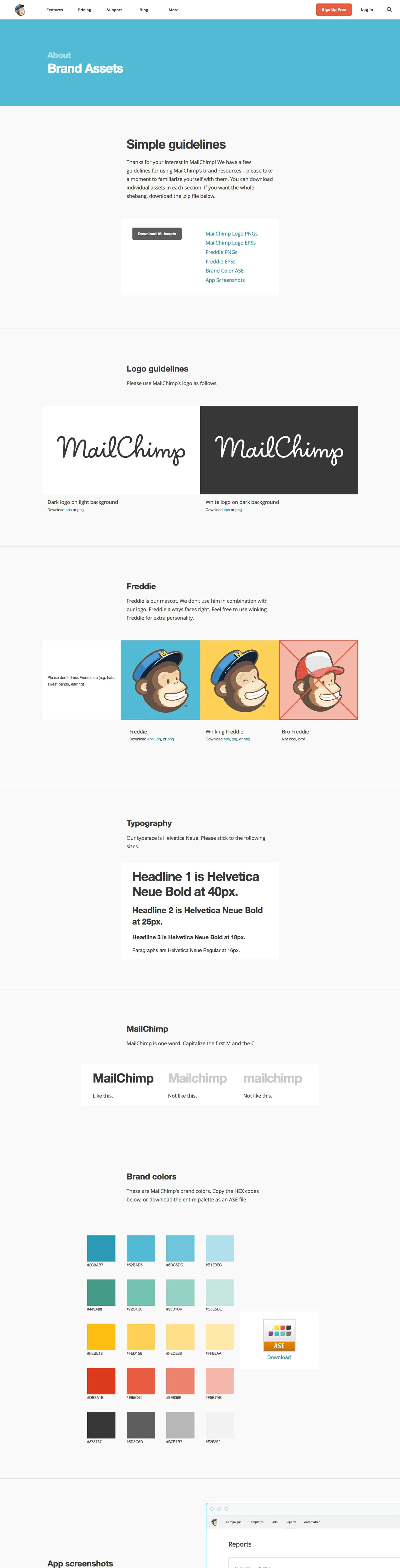 Screenshot of the MailChimp brand assets website