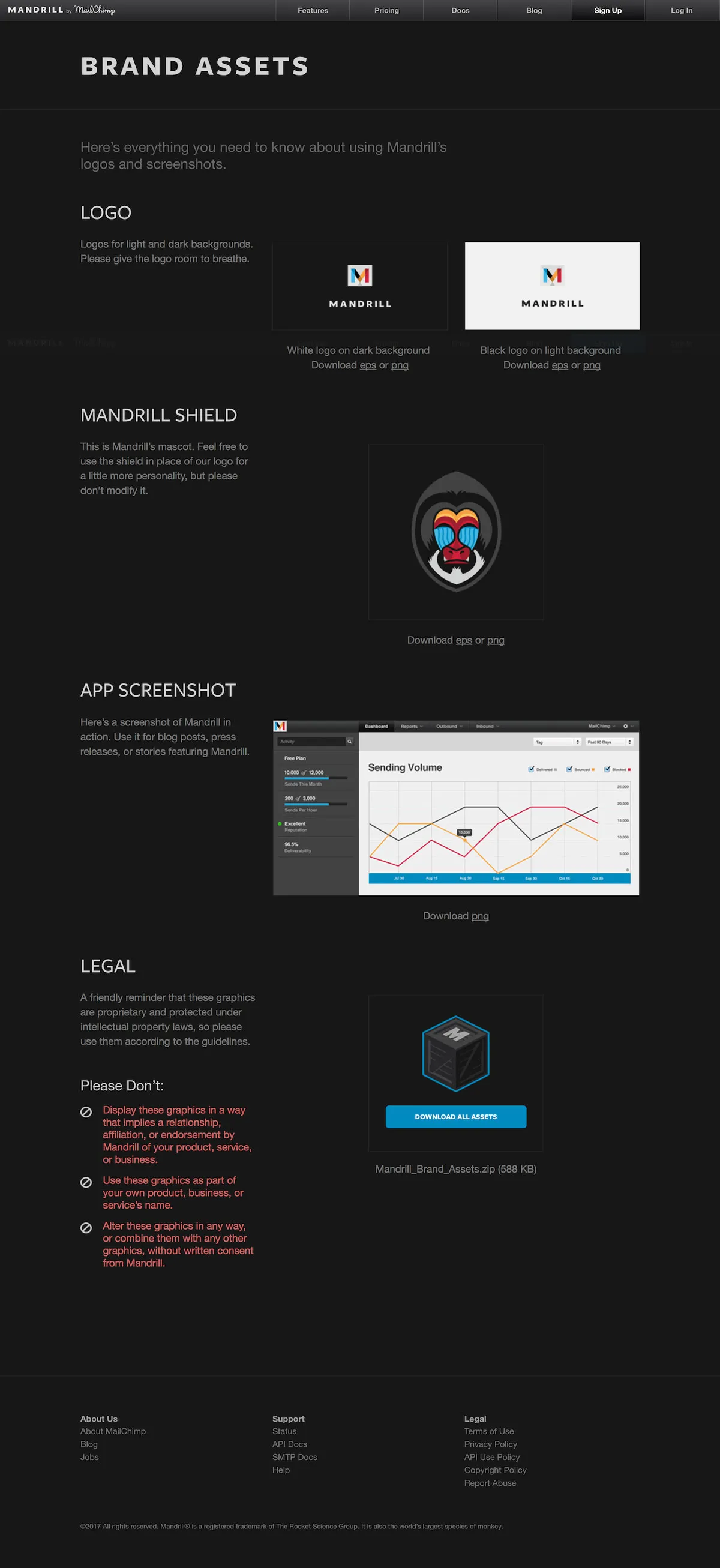 Screenshot of the Mandrill brand assets website