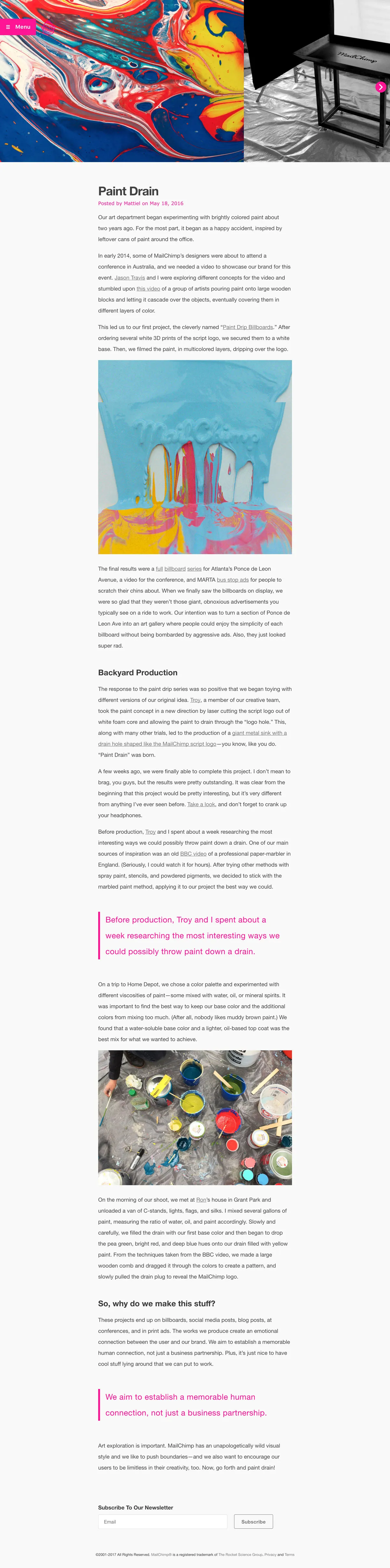 Screenshot of the MailChimp Creative website