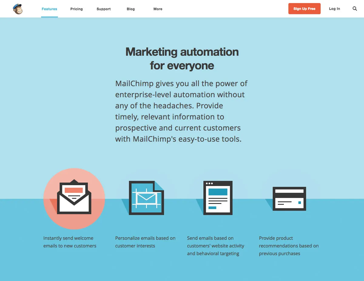 Screenshot of the MailChimp Automation website